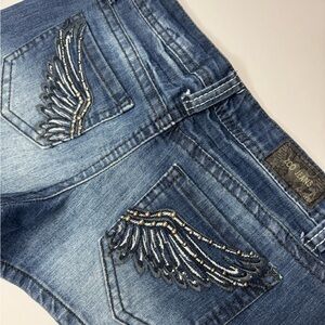 ZCO Jeans Denim Shorts Size 9 Y2K Angel Wing Pocket Embellished Mini Shorts